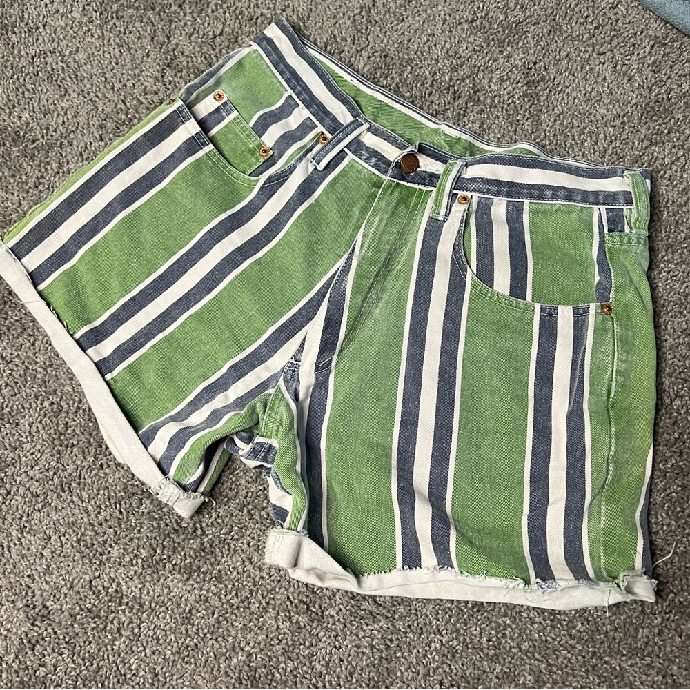 Pepe Green Navy & White Striped Vintage Jean Shorts